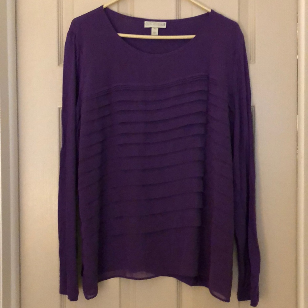 Purple ruffle front shirt